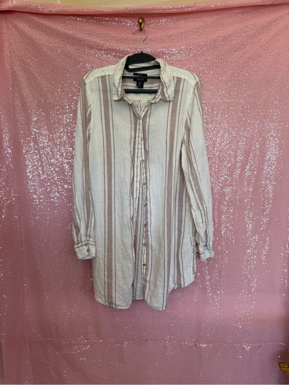 Jones New York Cream and Pink Striped Button-Down Shirt